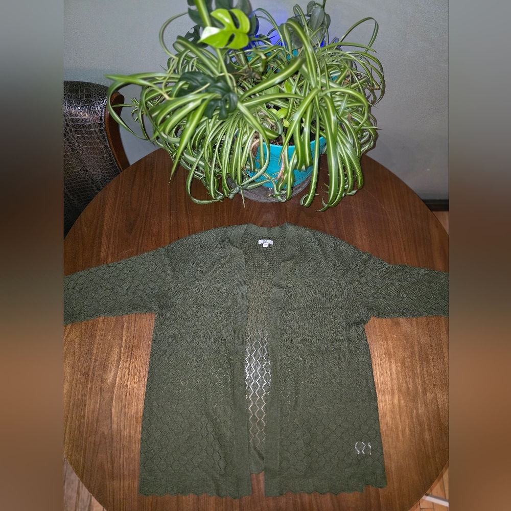 Croft & Barrow Olive Green Cardigan, Size Large, Knit, Open Front